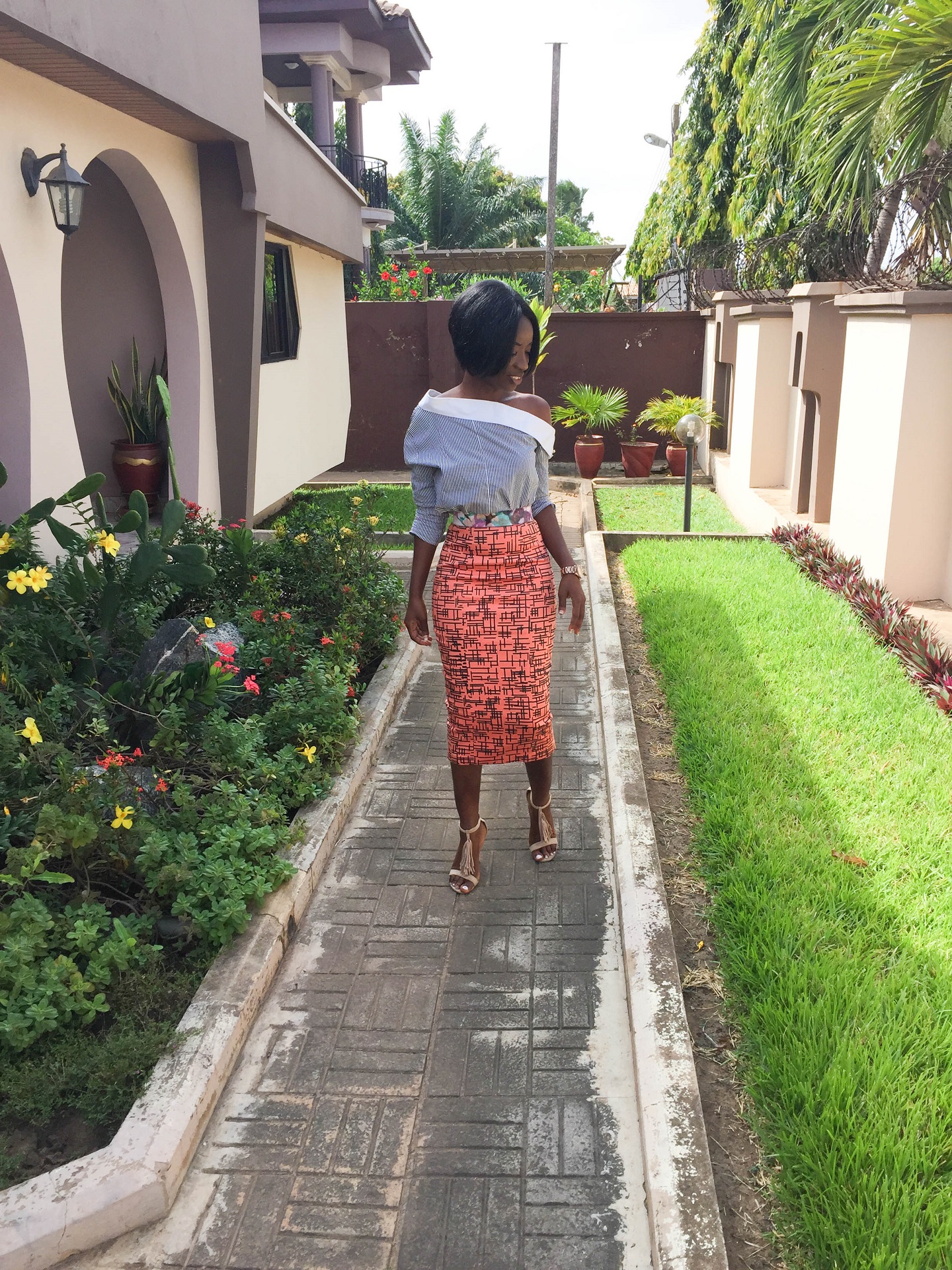 Osaah-Ameyo Pencil Skirt-Elom Stripe Shirt-Style 2