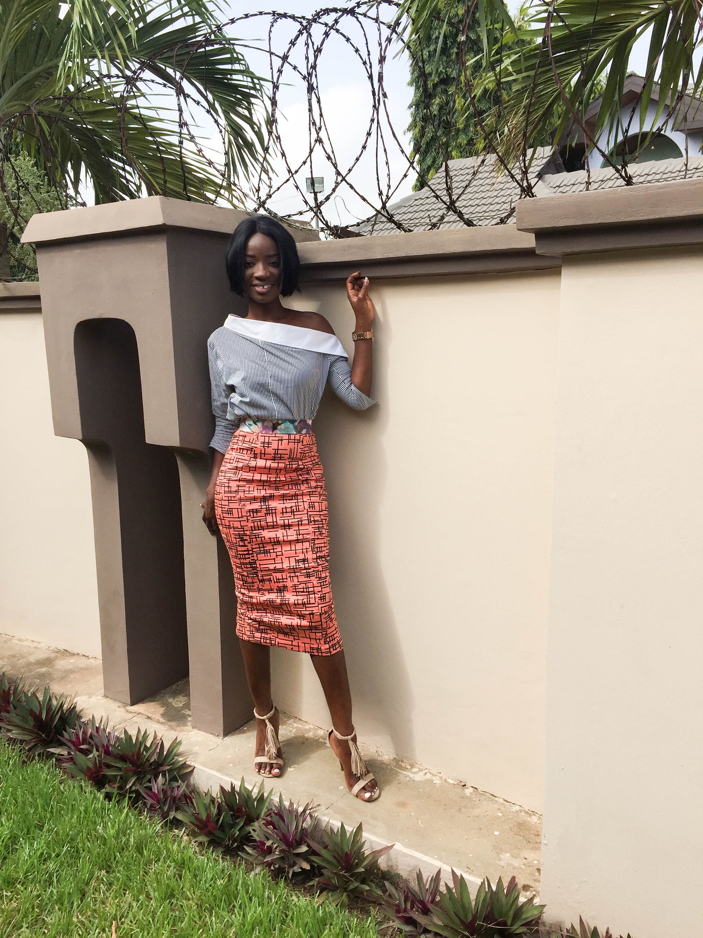 Osaah-Ameyo Pencil Skirt-Elom Stripe Shirt-Style 3