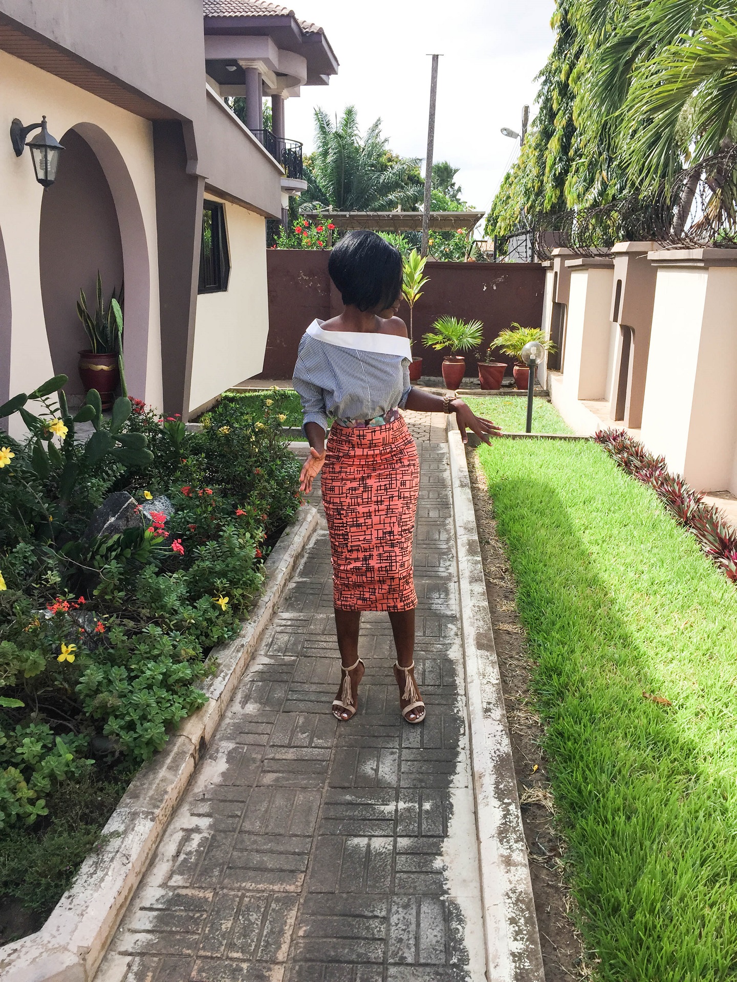 Osaah-Ameyo Pencil Skirt-Elom Stripe Shirt-Style 4