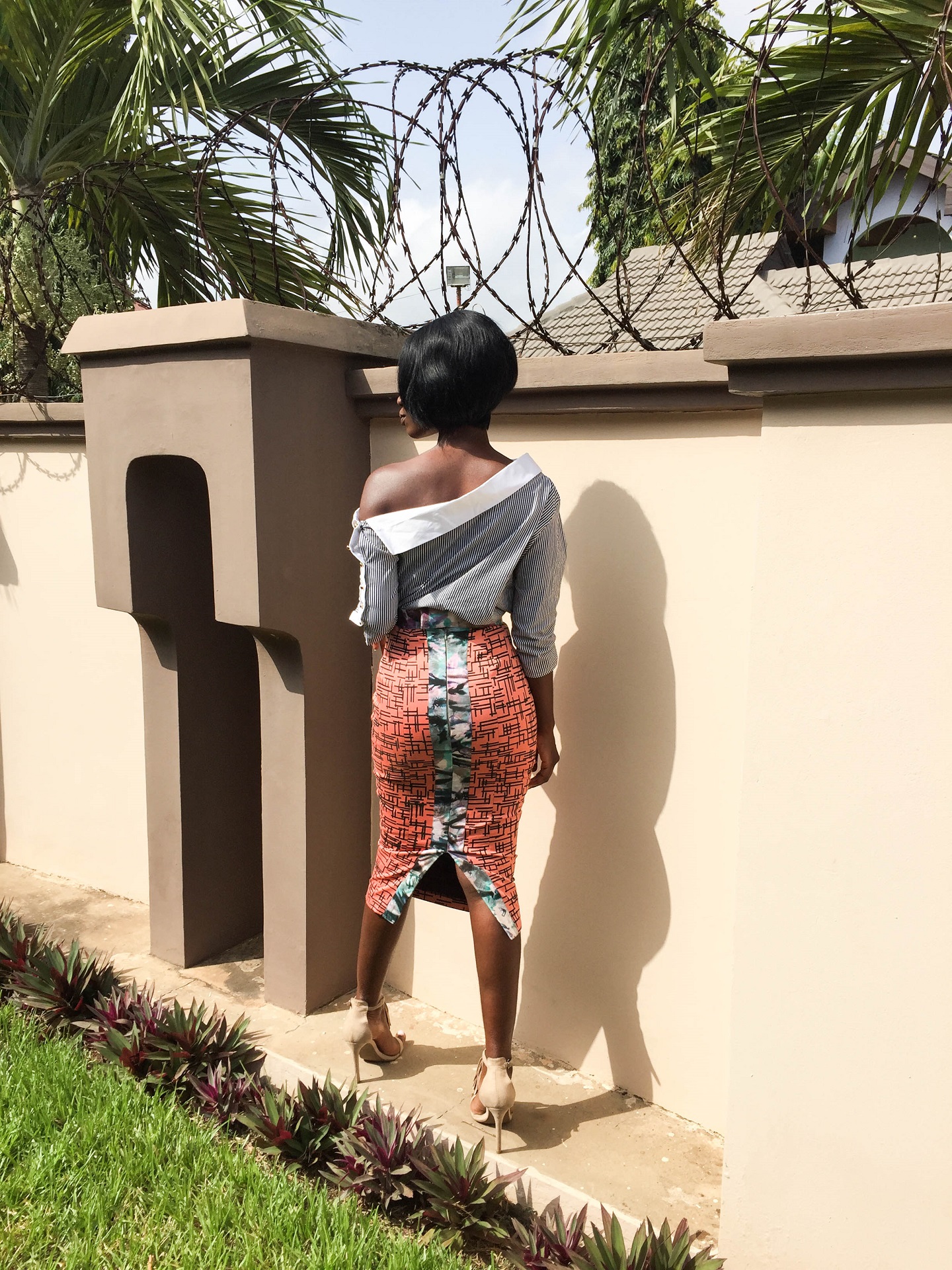 Osaah-Ameyo Pencil Skirt-Elom Stripe Shirt-Style 5