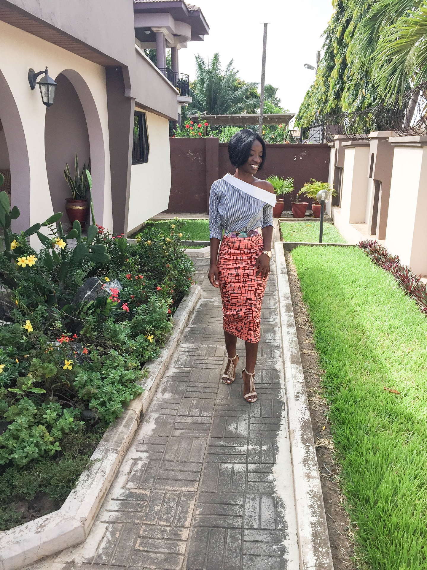 Osaah-Ameyo Pencil Skirt-Elom Stripe Shirt-Style 6