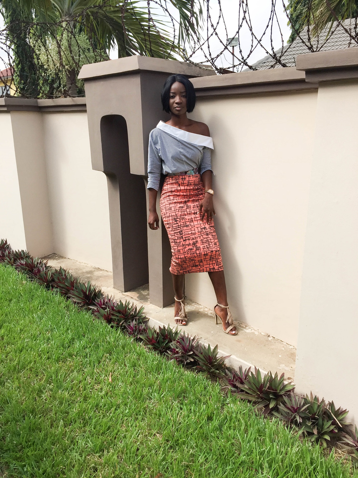 Osaah-Ameyo Pencil Skirt-Elom Stripe Shirt-Style 7