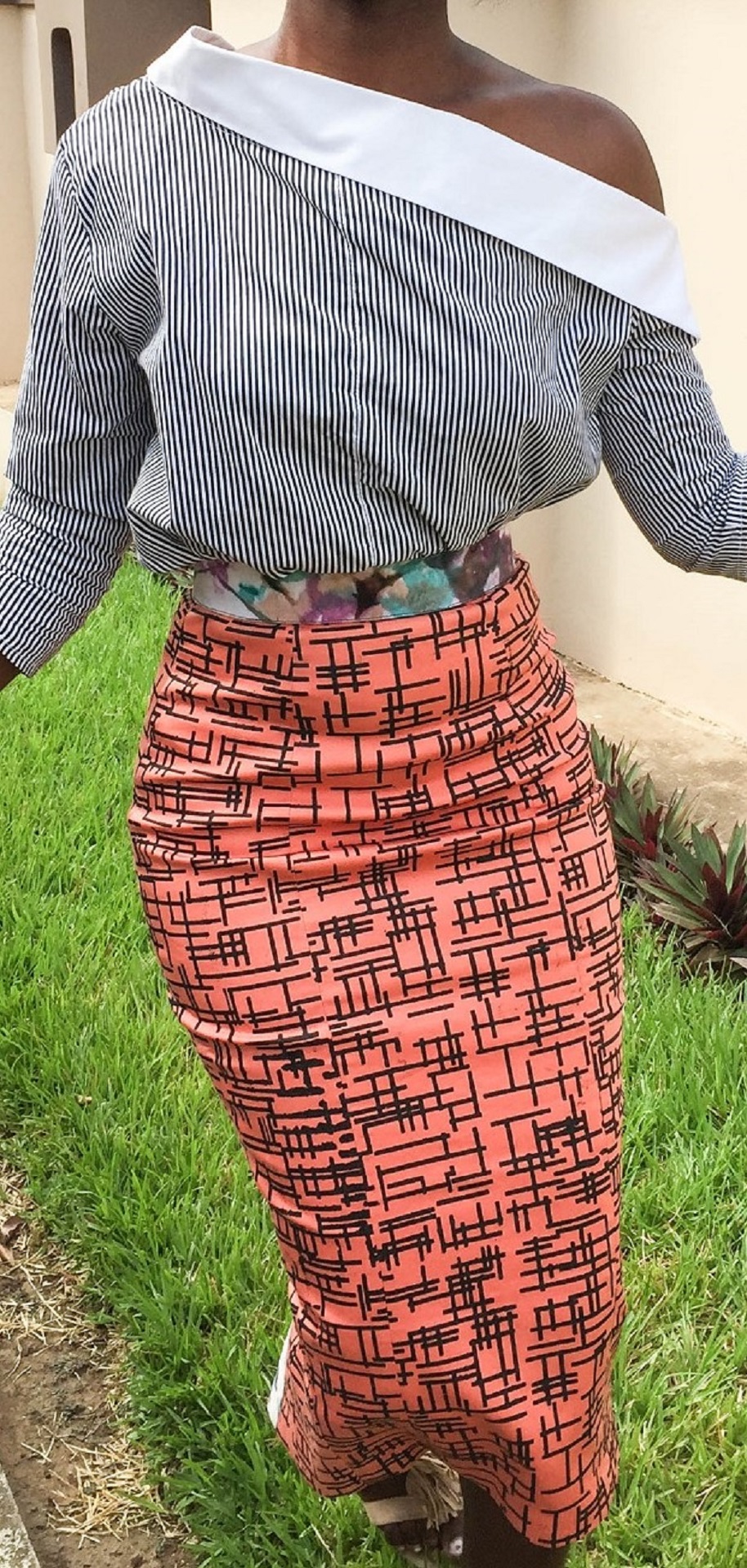 Osaah-Ameyo Pencil Skirt-Elom Stripe Shirt-Style 8