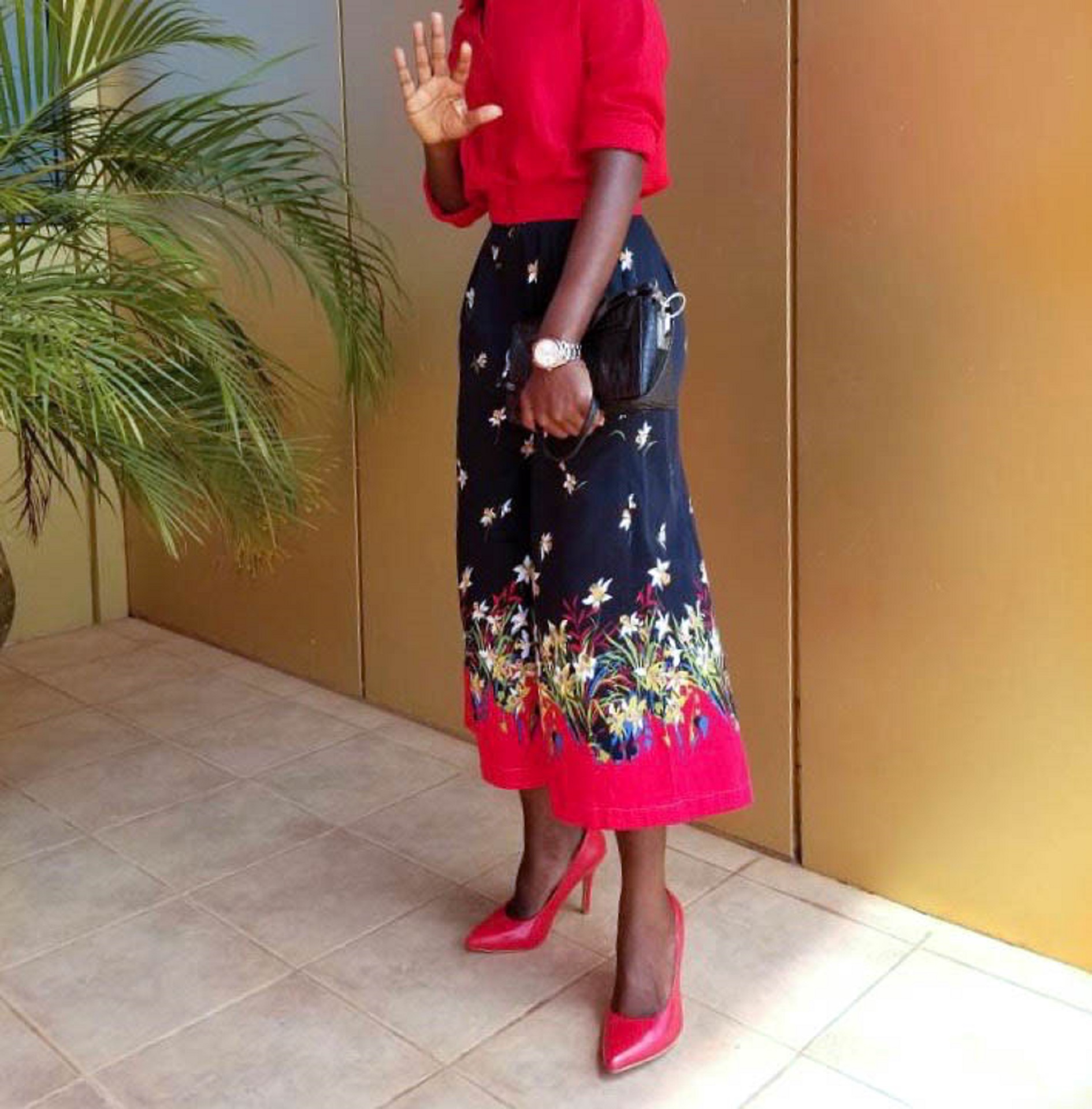 Osaah-Vintage-Floral Culotte-Style-Red Shoes 3