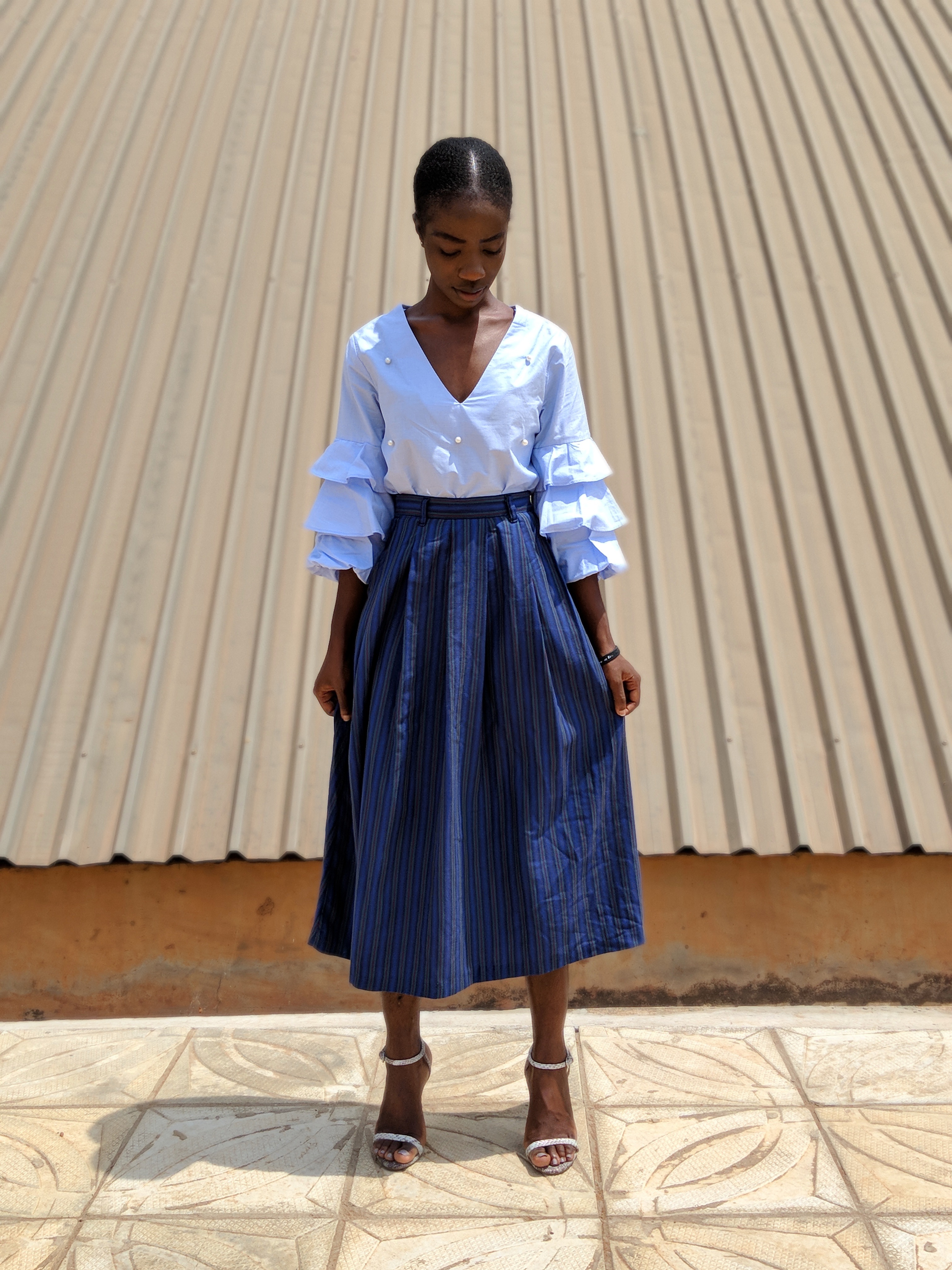 Osaah-Zara Woman- Blue- Pearl Top- 70's Skirt- Topshop Sandal Heels 3