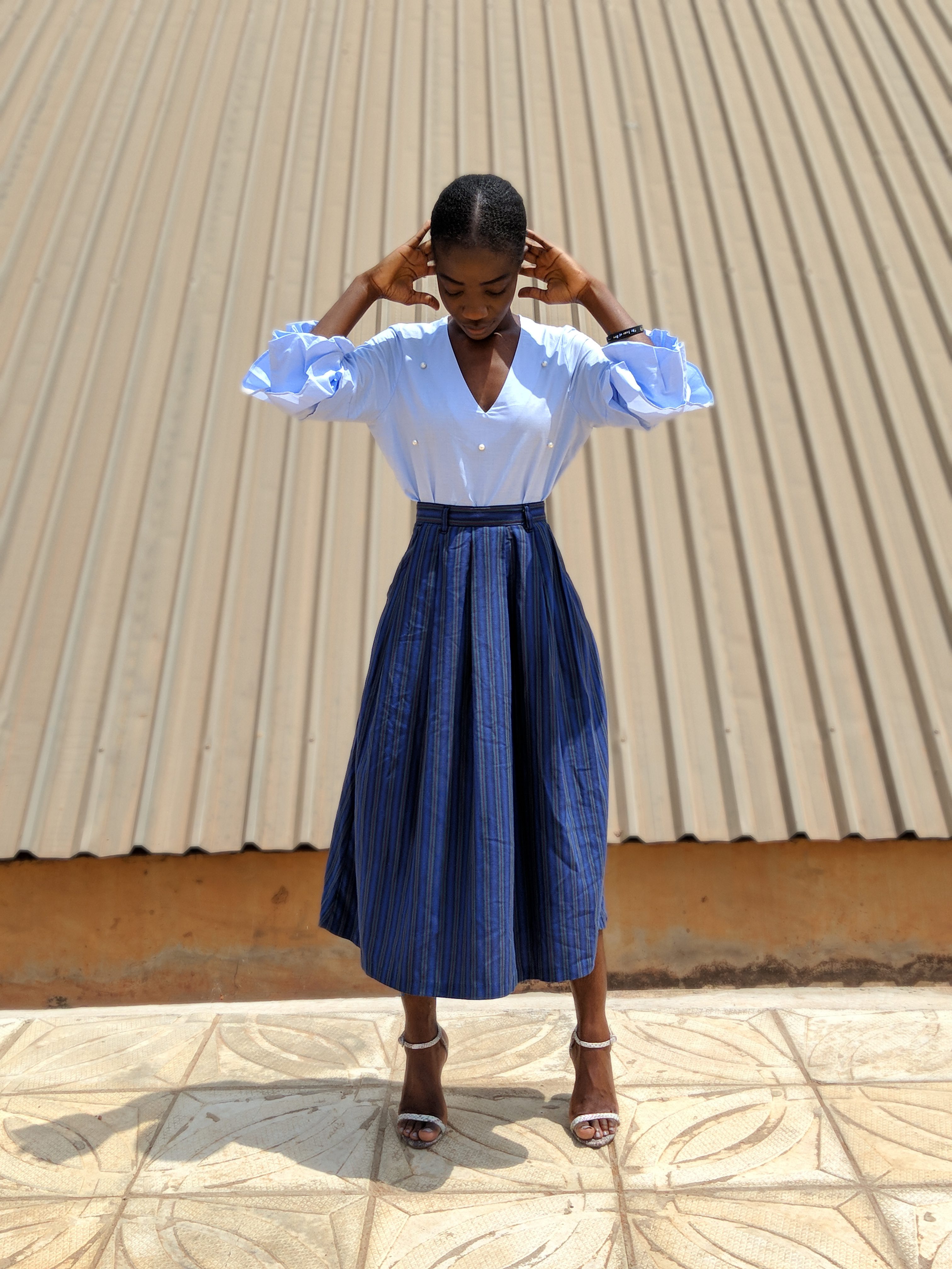 Osaah-Zara Woman- Blue- Pearl Top- 70's Skirt- Topshop Sandal Heels 4