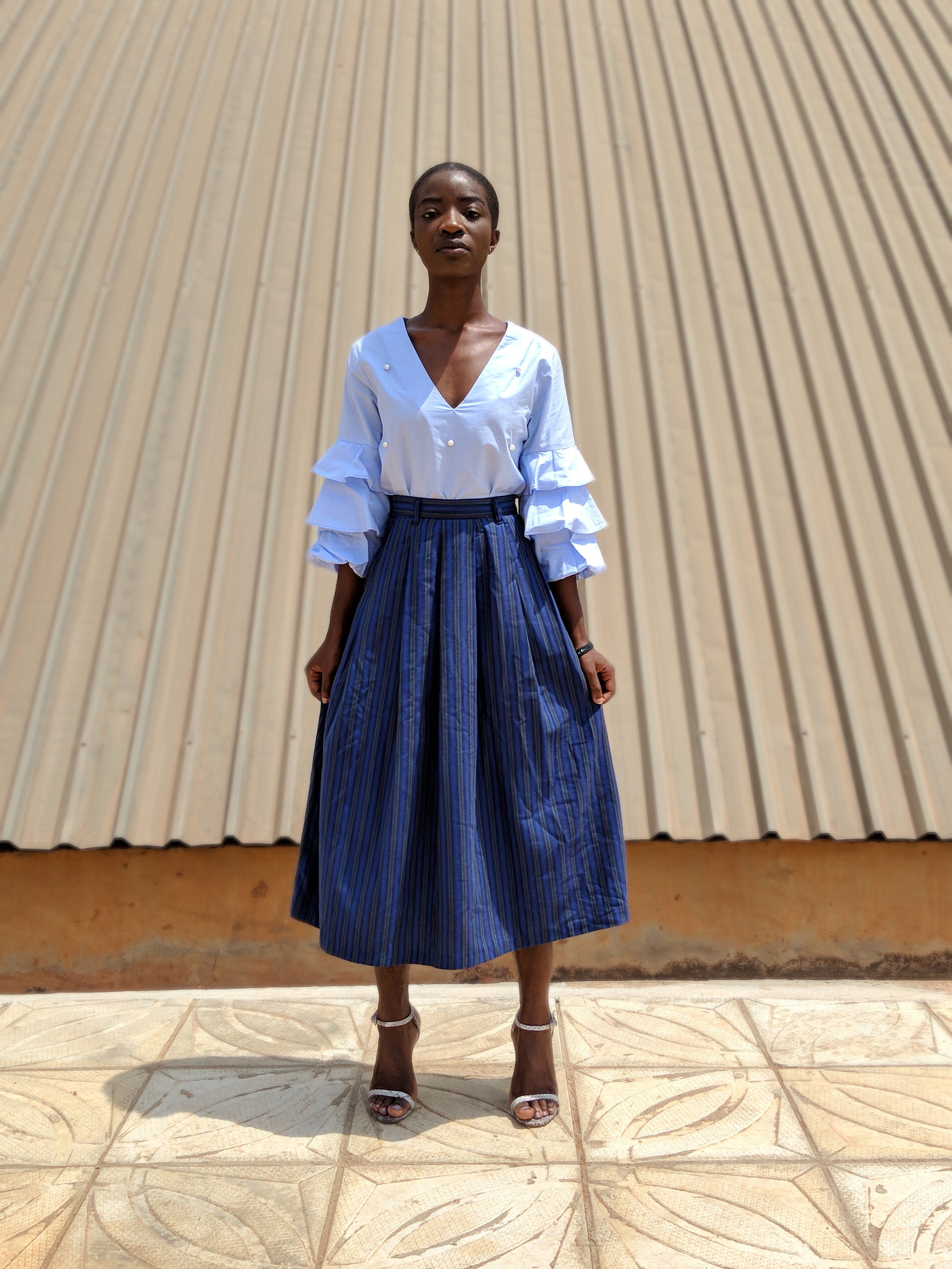 Osaah-Zara Woman- Blue- Pearl Top- 70's Skirt- Topshop Sandal Heels 5