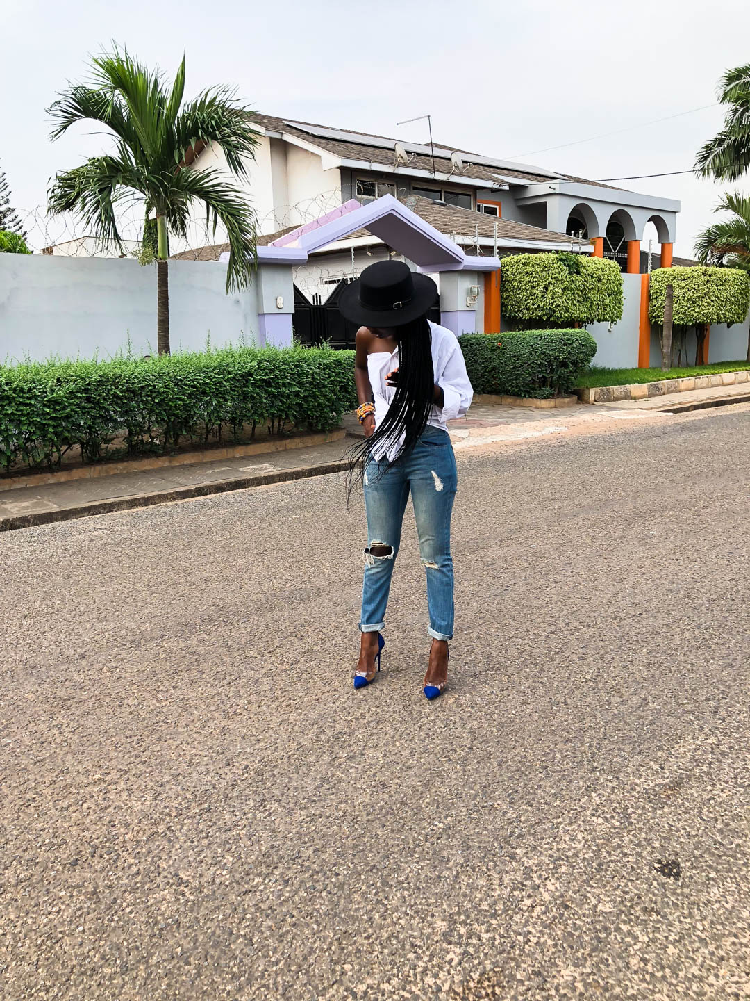osaah-white shirt-Denim-DIY-Blue Heels 5