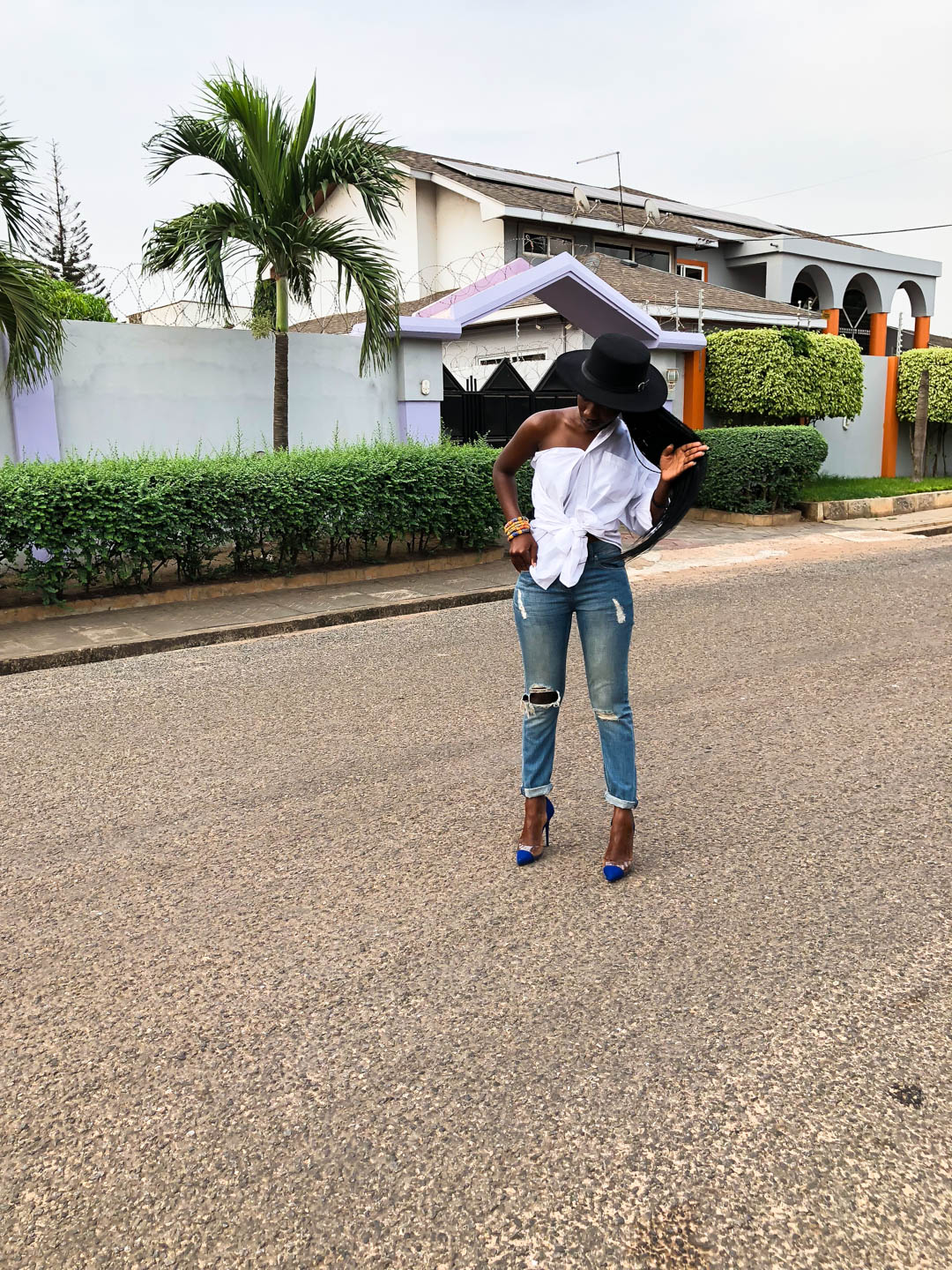 osaah-white shirt-Denim-DIY-Blue Heels 6