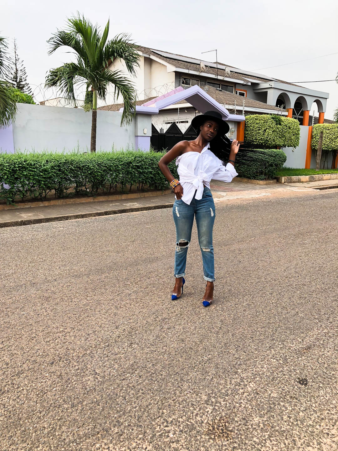 osaah-white shirt-Denim-DIY-Blue Heels 7