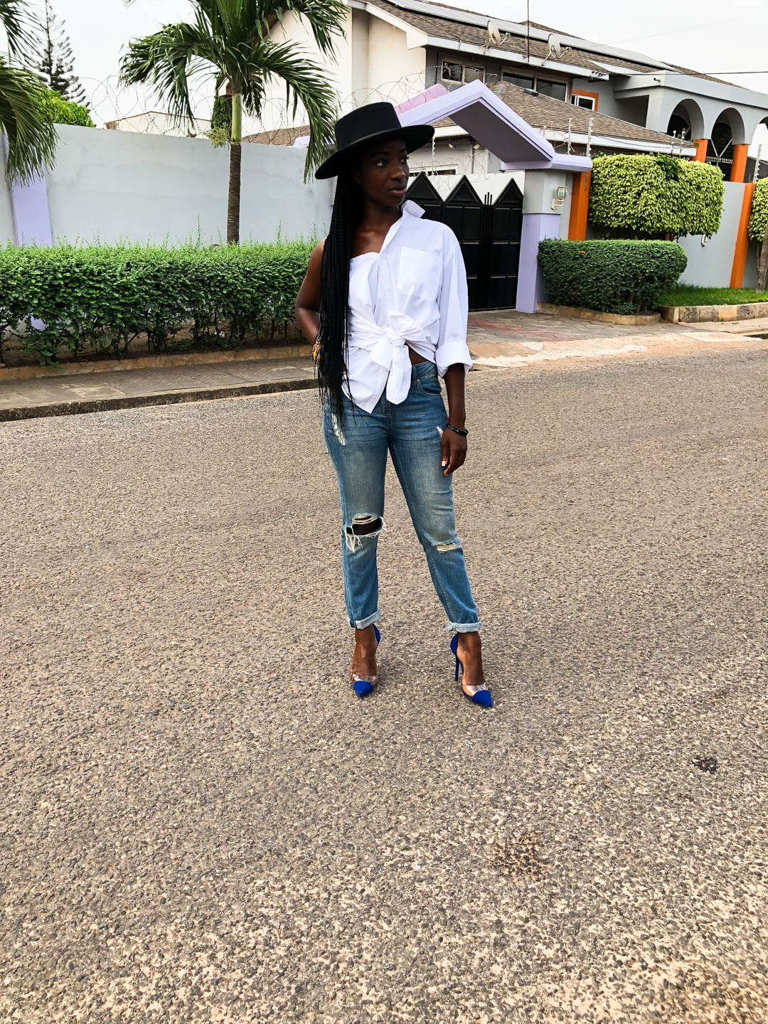 osaah-white shirt-Denim-DIY-Blue Heels 8