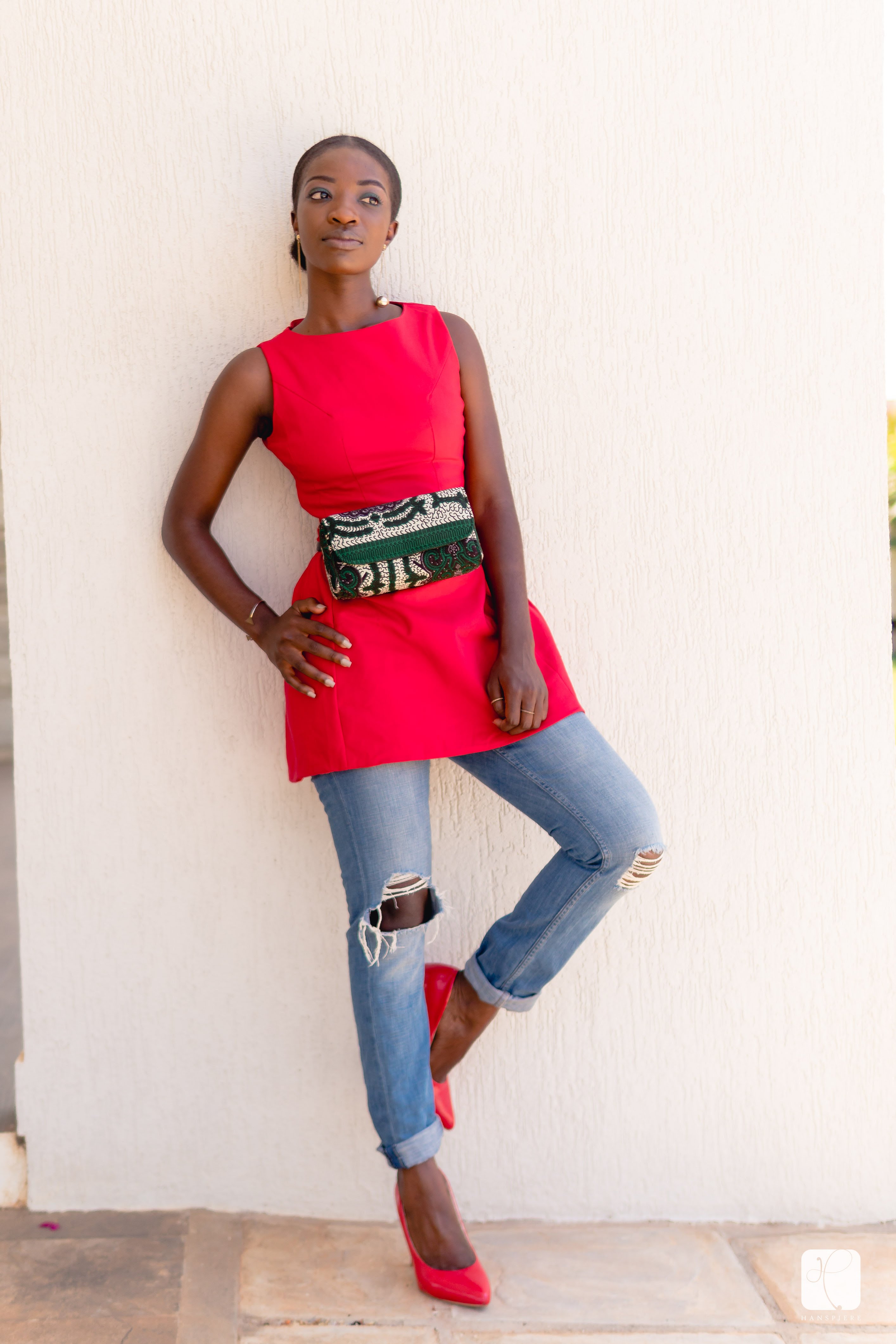 Plus 1-Osaah-Red Pumps-George Amua waist bag-Red Vintage Dress 3