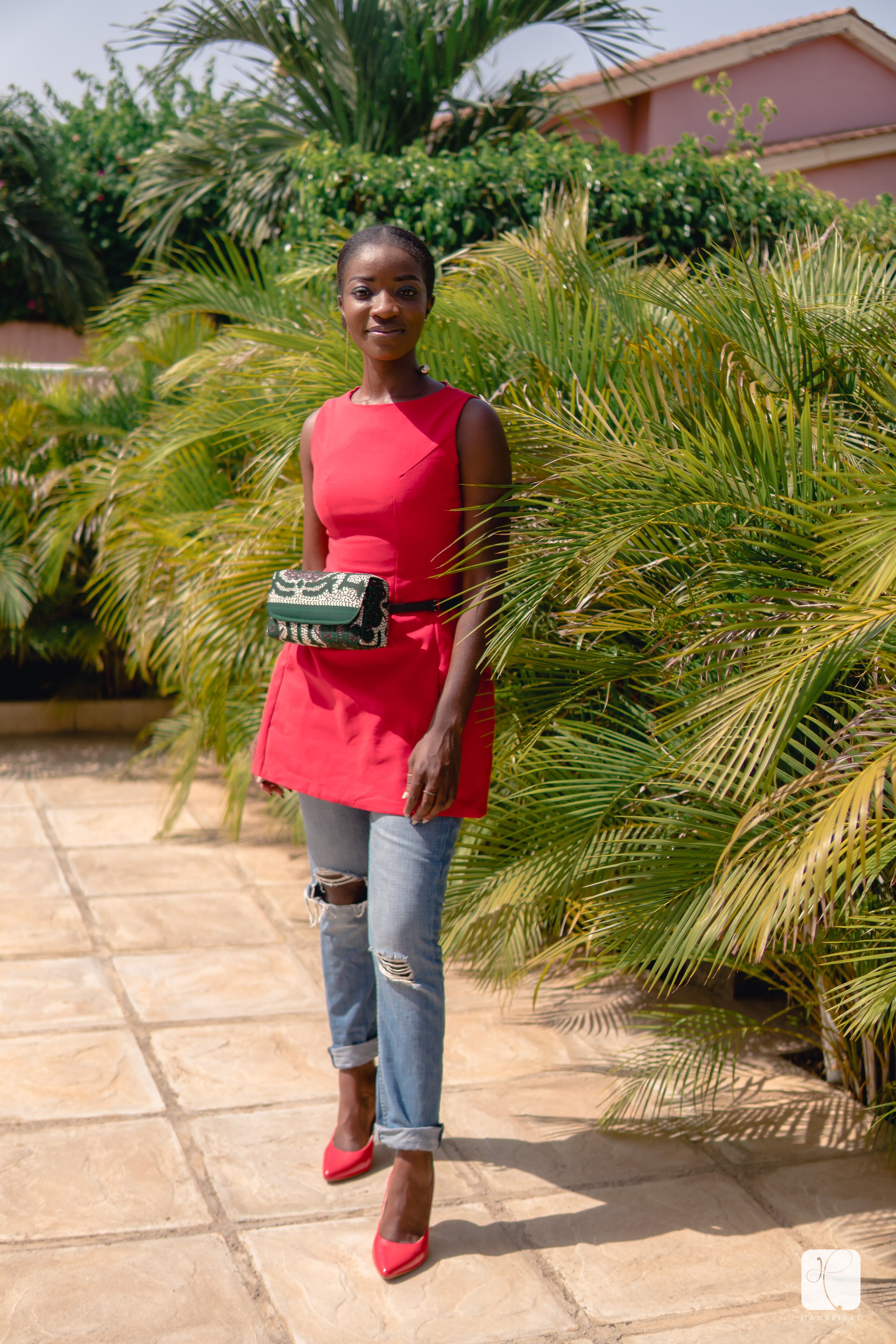 Plus 1-Osaah-Red Pumps-George Amua waist bag-Red Vintage Dress 4