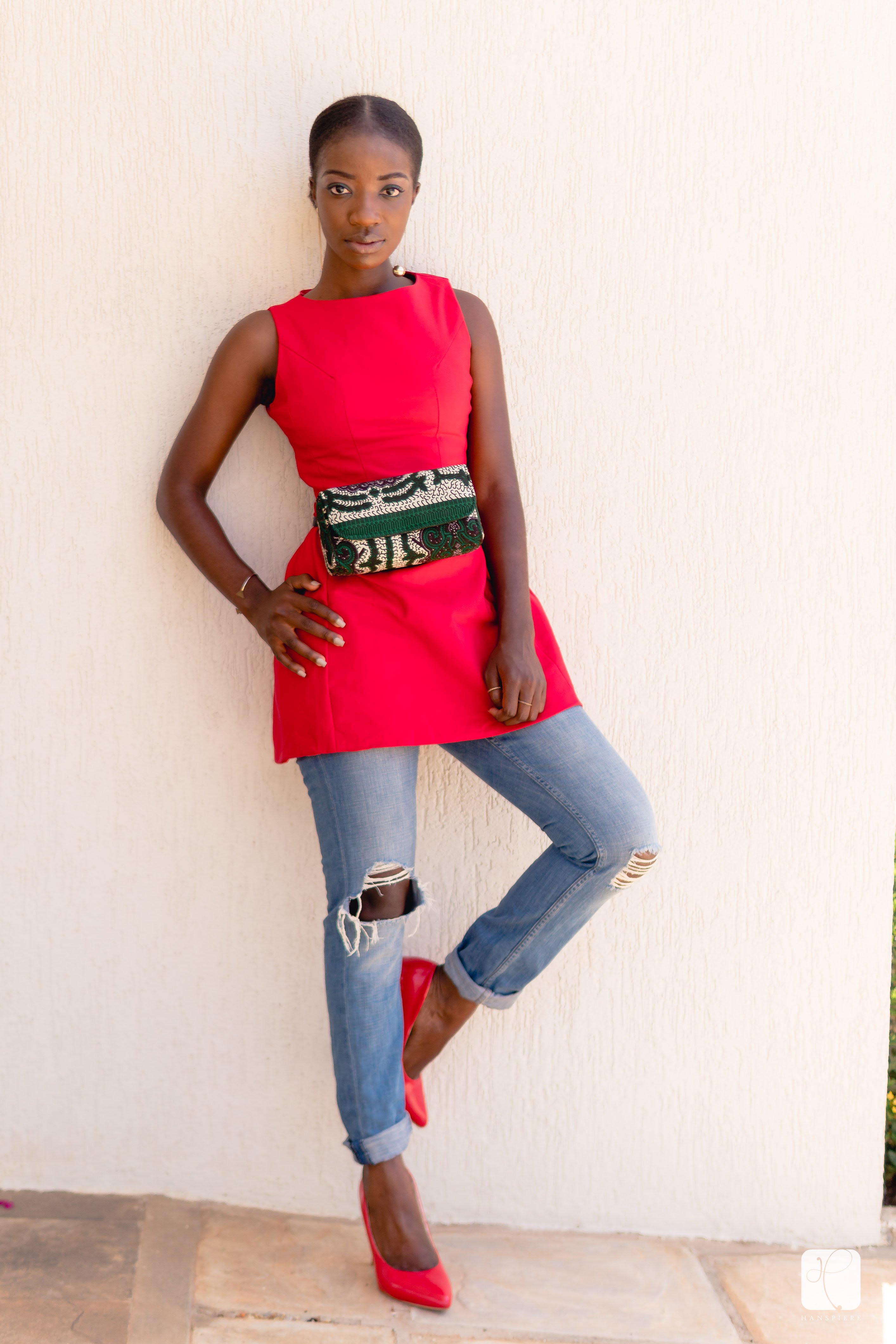 Plus 1-Osaah-Red Pumps-George Amua waist bag-Red Vintage Dress 5