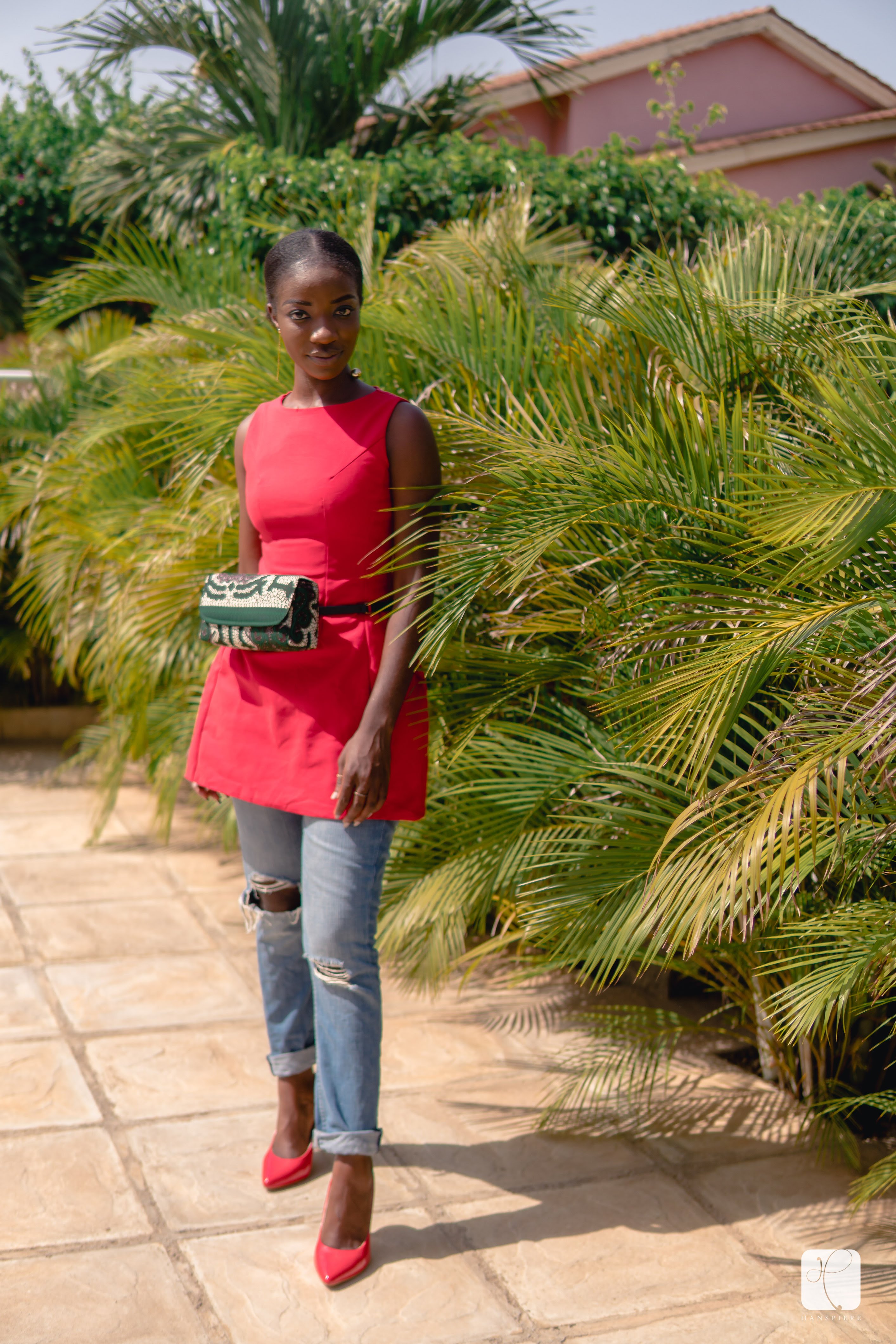 Plus 1-Osaah-Red Pumps-George Amua waist bag-Red Vintage Dress 6