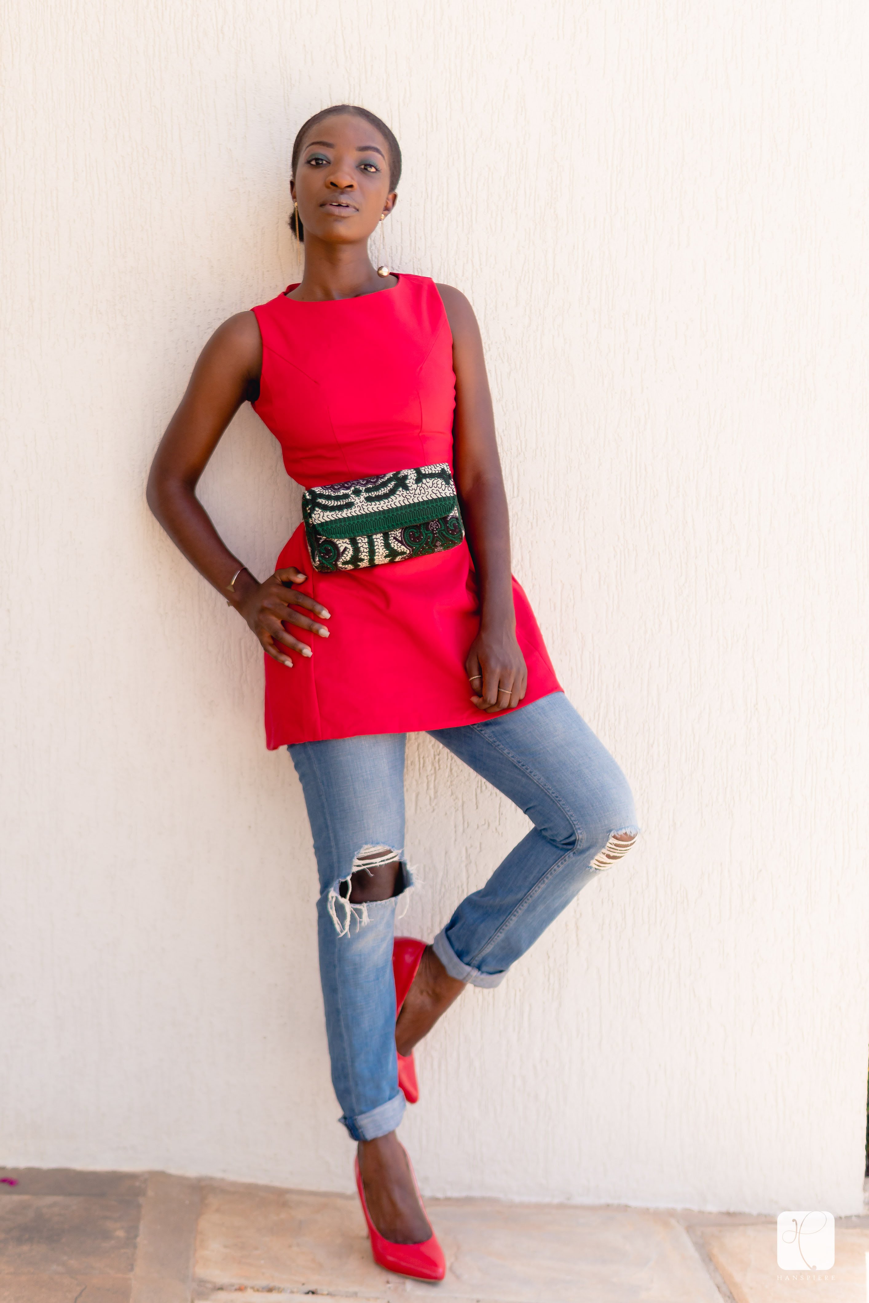 Plus 1-Osaah-Red Pumps-George Amua waist bag-Red Vintage Dress 8