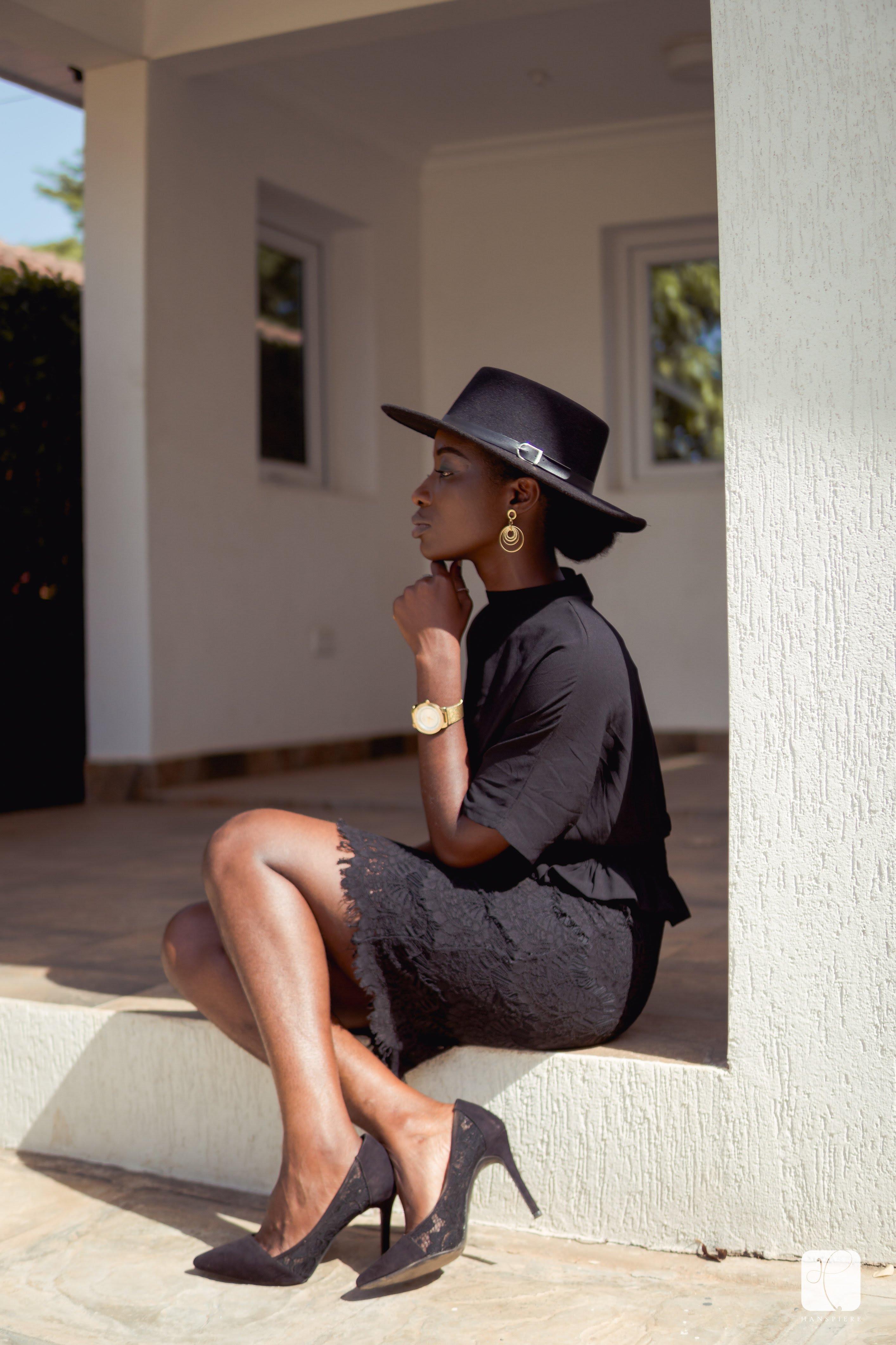 Osaah-Black Dress-Google Pictures-Lace Inspiration-Style-Fedora-Gold 10