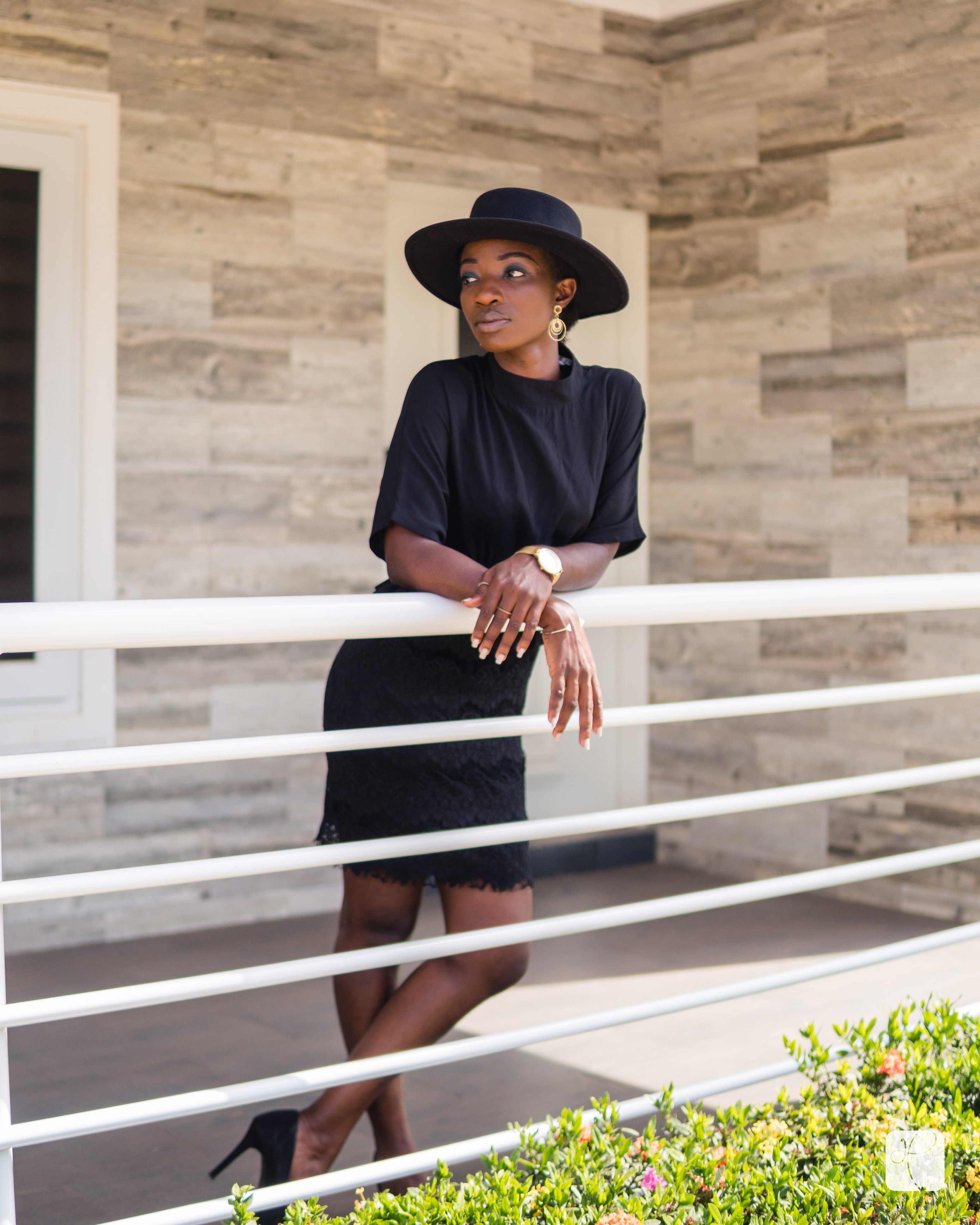 Osaah-Black Dress-Google Pictures-Lace Inspiration-Style-Fedora-Gold 2