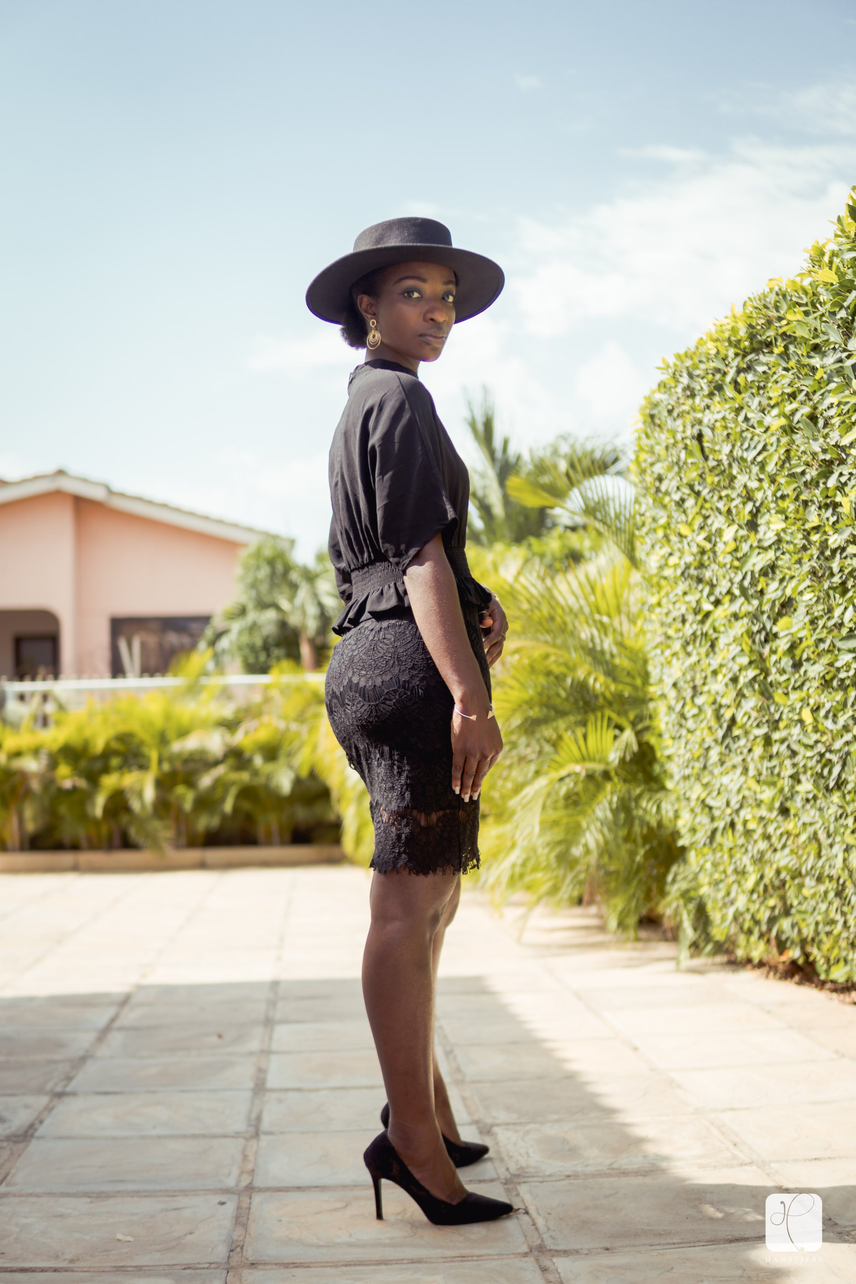 Osaah-Black Dress-Google Pictures-Lace Inspiration-Style-Fedora-Gold 3