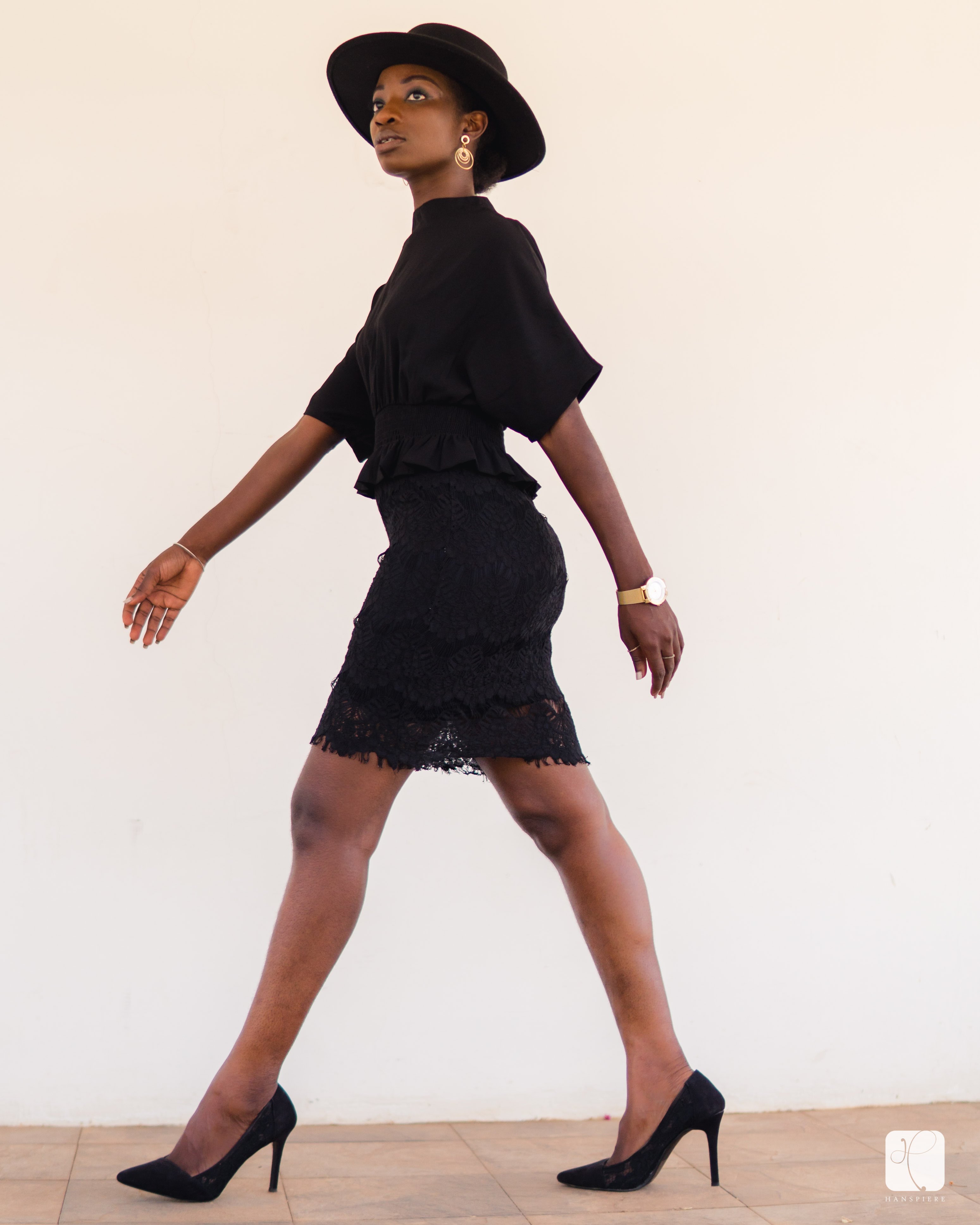 Osaah-Black Dress-Google Pictures-Lace Inspiration-Style-Fedora-Gold 8