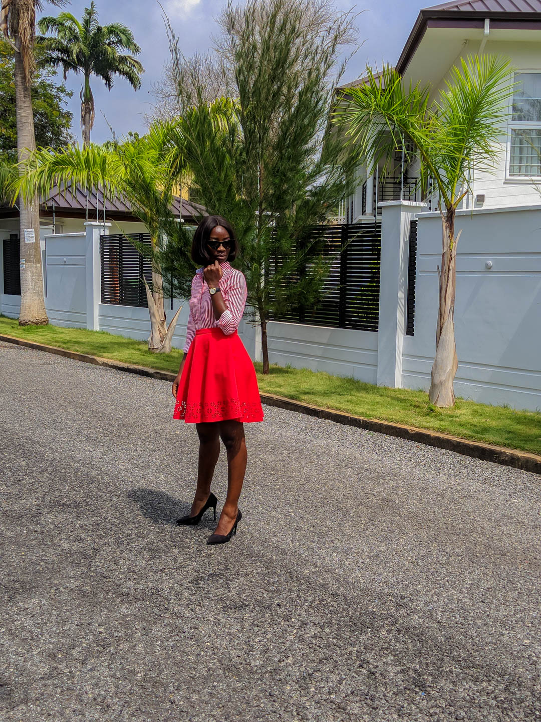 Osaah-Red Stripe Shirt-Court Heels-Midweek-Style-Work Inspiration 4