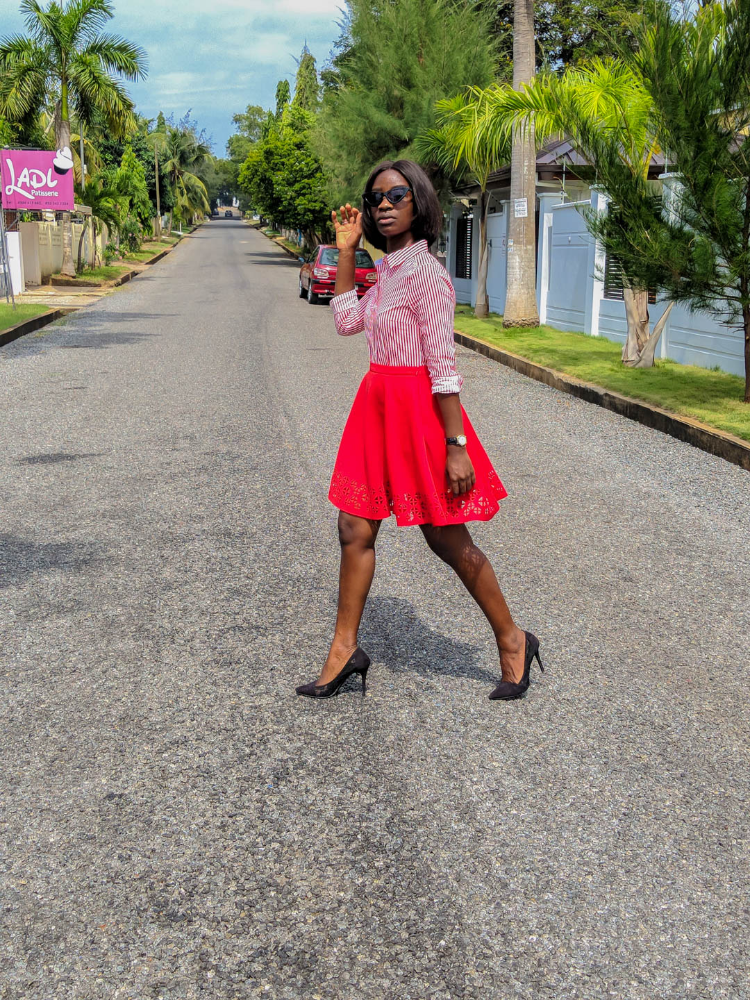 Osaah-Red Stripe Shirt-Court Heels-Midweek-Style-Work Inspiration 7