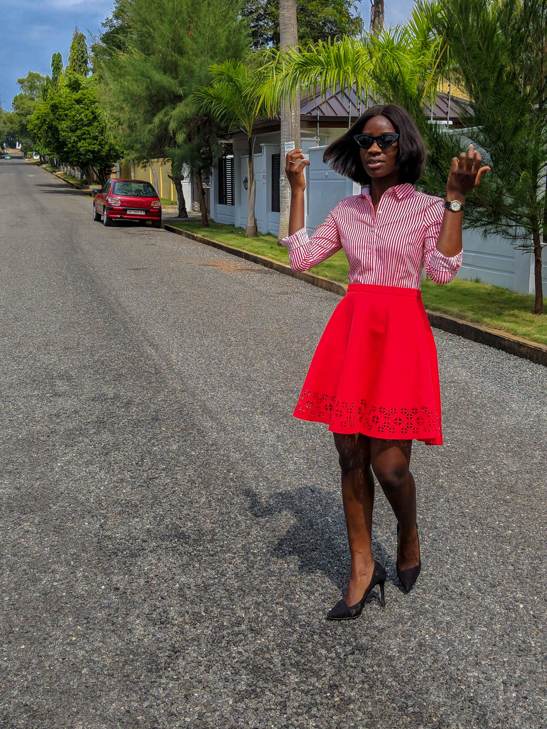 Osaah-Red Stripe Shirt-Court Heels-Midweek-Style-Work Inspiration 9